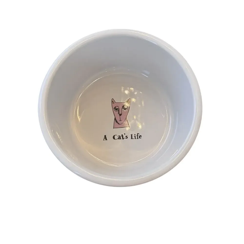 Signature A Cat’s Life By Ursula Dodge Multicolor Stoneware Food Water Bowl 6”